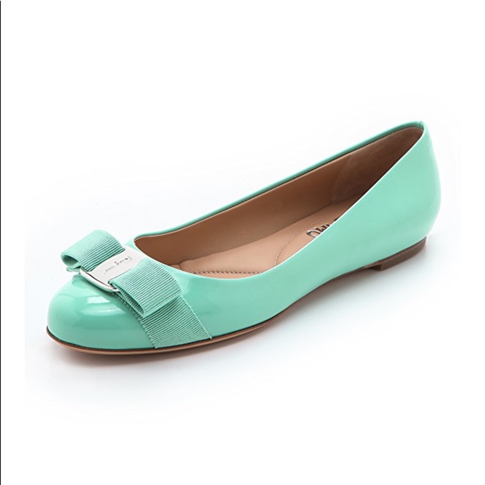 Ferragamo Teal Varina Ballet Flats